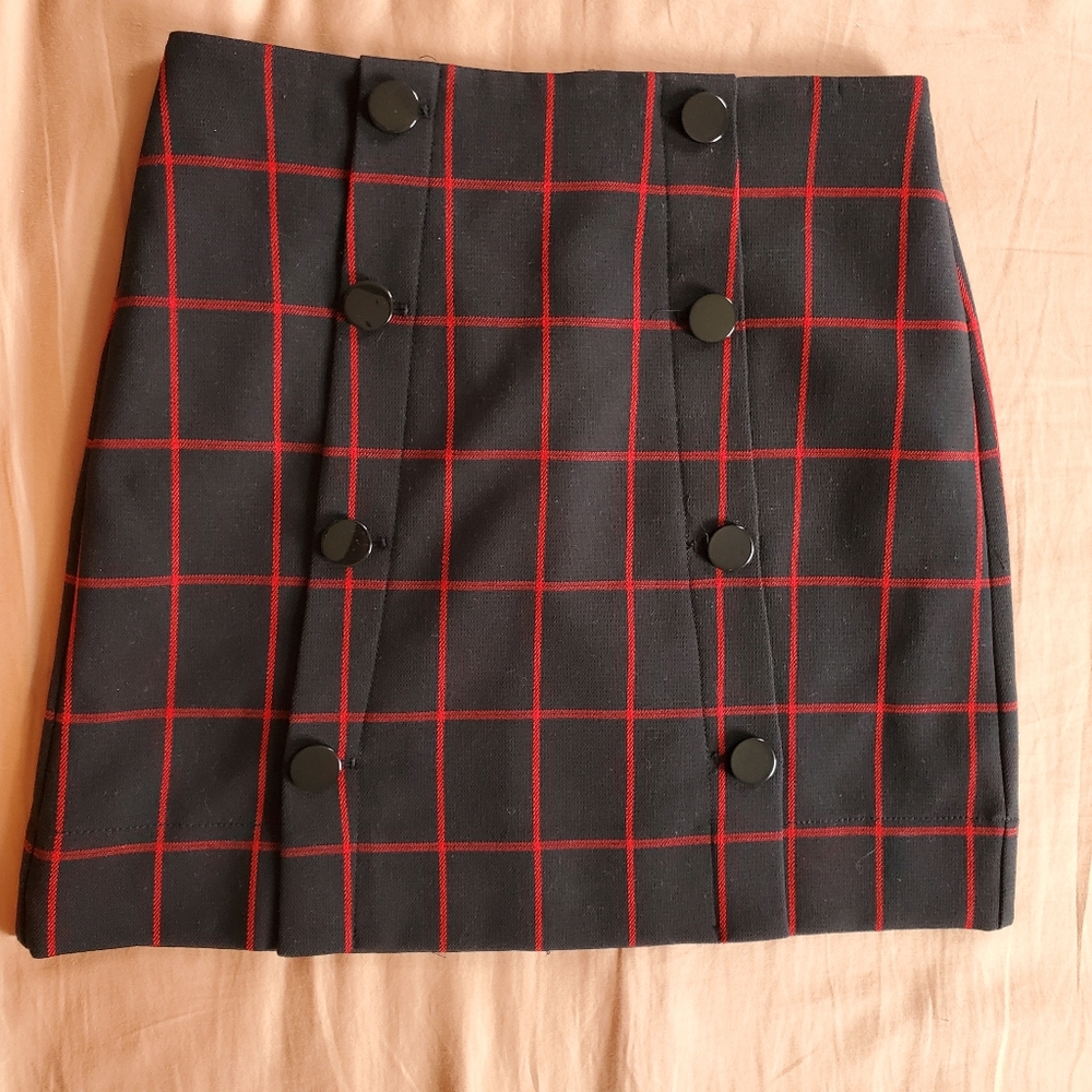 Red and blue checkered mini skirt